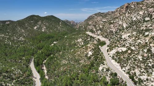 Aerial view of road in mountains, United States.
