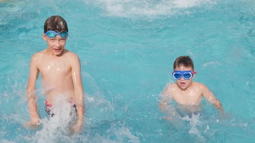 Happy Children Pool Fun Splash Water Happy Summer Kids Splashing in Pool Kids Holiday Summer Travel