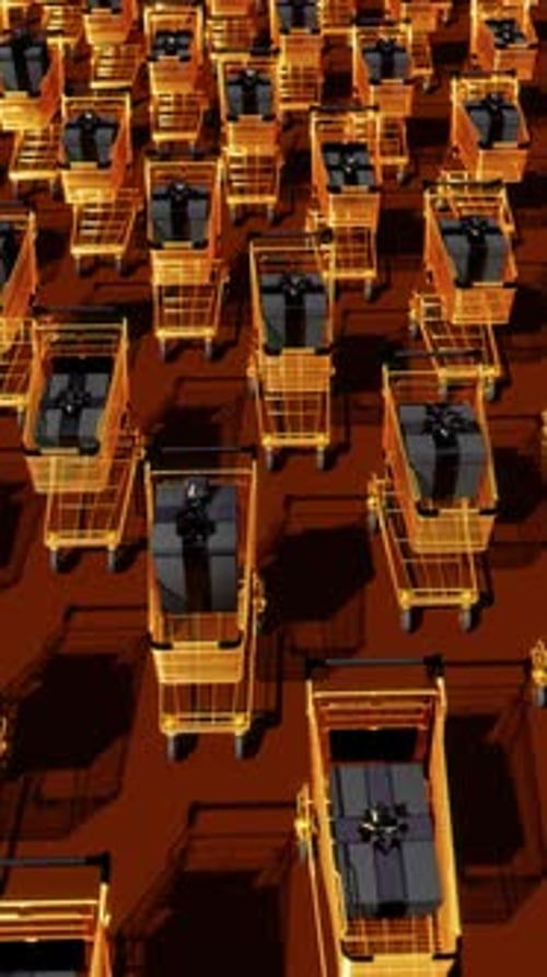 Animated Golden Shopping Carts with Black Gift Boxes