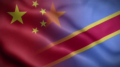 China and Democratic Republic of Congo Flags Blended Waving Animation