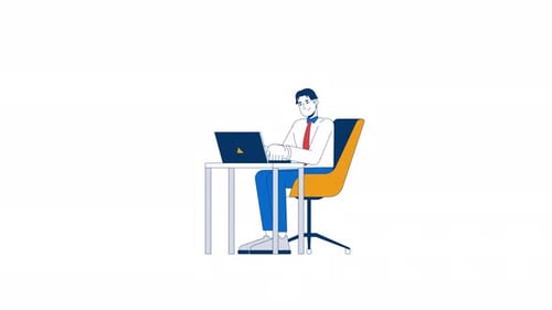 Man Working on Laptop Flat Design Animation