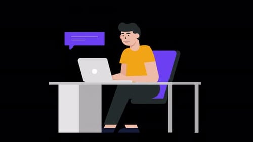 2D-Mann-Charakter, der am Schreibtisch arbeitet Animation 4K