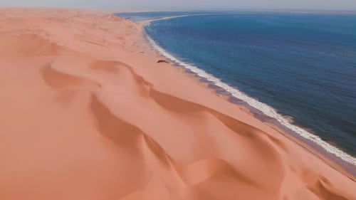 Aerial Drone Where Desert Meets the Ocean Sandwich Harbour Namibia Africa