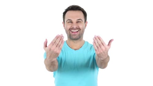 Inviting Middle Aged Man White Background