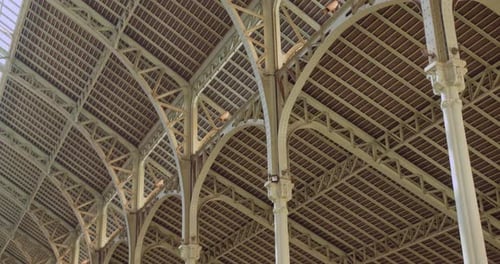 Detail Ceiling Of The Mercado de Colon, Market Hall In Valencia, Spain, Europe. Low Angle Shot