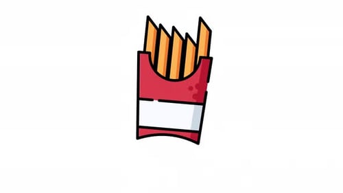 French fries icon filled style for animated snack and fast food menu