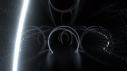 White Fantastic Tunnel With Neon Glowing Round Frames Background Vj Loop In 4K