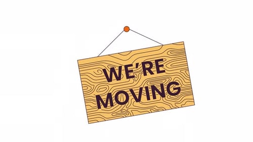 Animated We're Moving Wooden Sign Board Graphic