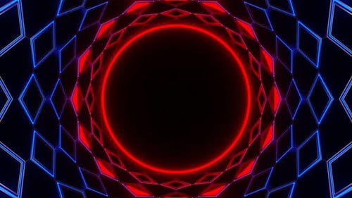 Red And Blue Neon Circle In Mirror Tunnel Background Vj Loop In HD