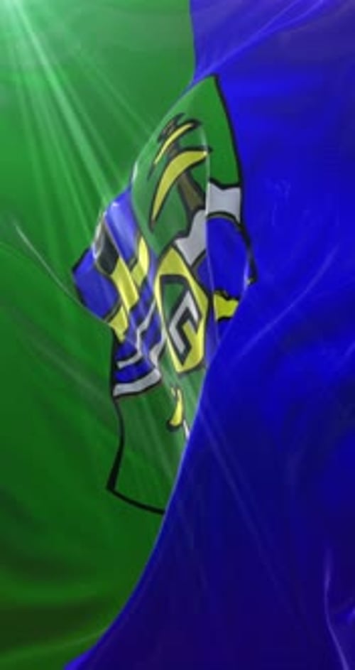 Dynamic Vertical Waving Flag with Abstract Emblem