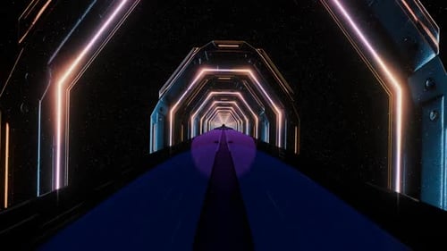 Tunnel 3D d'inspiration cosmique avec des reflets lumineux futuristes