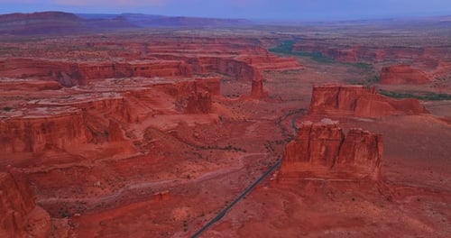 Desert Landscape with Road, Aerial View of Sandstone