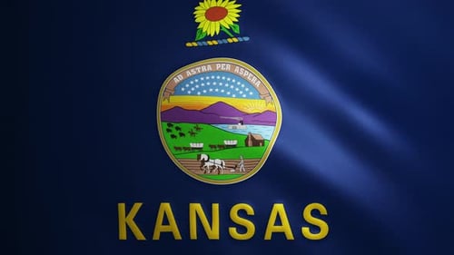 Animated Kansas State Flag and Seal with Realistic Waving