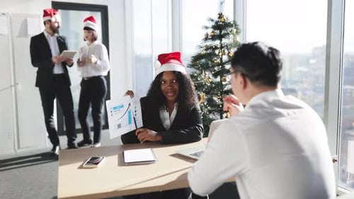 Festive Office Meeting with Christmas Decorations