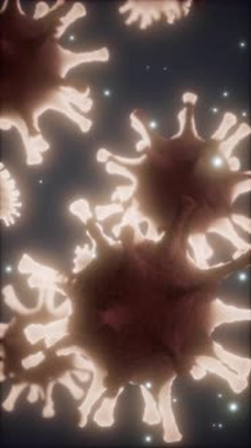 Bactérias, vírus ou germes, células de microorganismos sob microscópio com profundidade