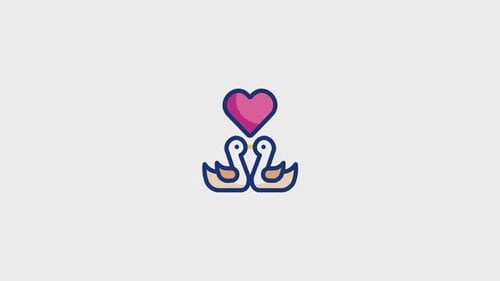 Animated Flat Design Swans Forming a Heart