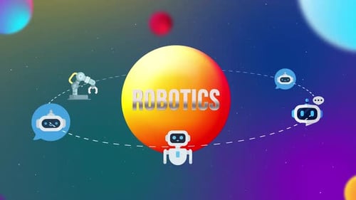 Íconos de robótica con animación de estilo orbital 3D