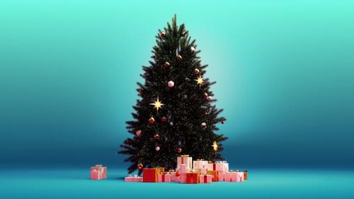 Animated Christmas Tree with Twinkling Lights and Presents