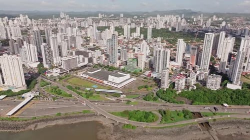 Aerial drone shot in Panama city