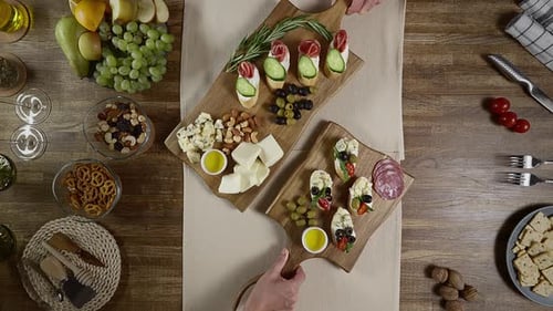 Overhead Shot of Appetizers on Cutting Boards