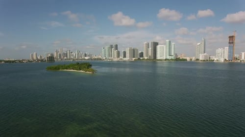 Miami, Florida Circa-2019. Daytime Aerial View of Miami, Florida. From Helicopter