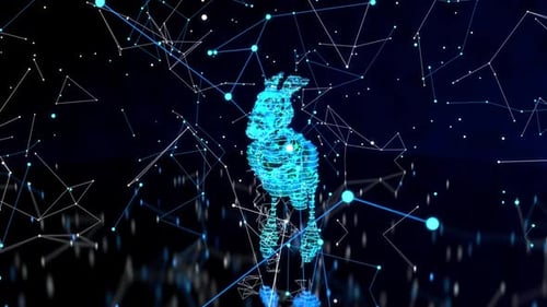 Futuristic Wireframe Rabbit Hologram in Digital Plexus Network