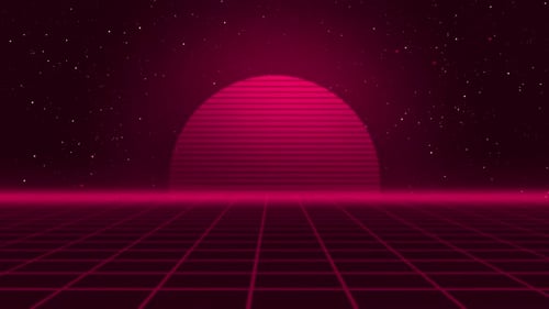Beautiful Retro Background Animation With Pink Sun. Retro Background Loop Animation, Retro High Tech