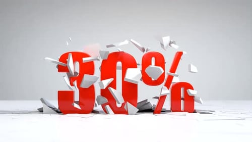 Red 30 Percent Emerges with Shattering Text Effect