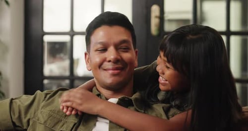 Happy Father Daughter Bonding Indoors Smiling Together