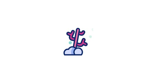 Flat Design Animated Coral Plant Icon with Bubbles