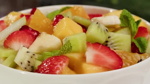 Colorful Fruit Salad Bowl Close Up