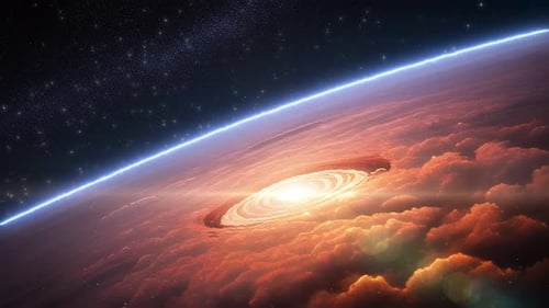 Shining Light Flare in the Clouds on Planet Explosion Background Loop