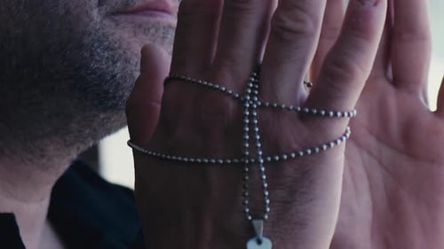 Man Is Holding Christian Jesus Religious Symbol Cross For Pray 6