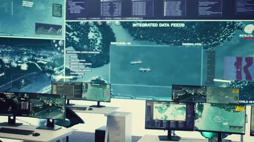 Futuristic Operation Center with Digital Displays