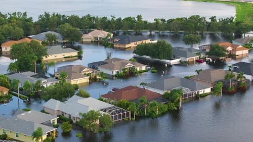Flooding in Florida Caused By Tropical Storm From Hurricane Rainfall Suburb Houses in Residential