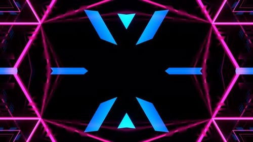 Blue And Pink Kaleidoscope Abstract Neon Striped Geometric Pattern Background Vj Loop In 4K