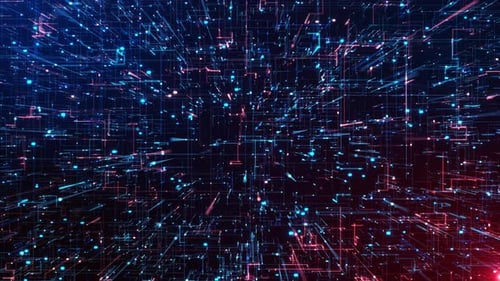 Futuristic Digital Network Data Grid Animation Complex Digital Data Light Nodes Glowing Lines