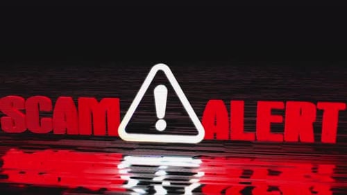 Digital Glitch Warning Sign and Scam Alert Animation