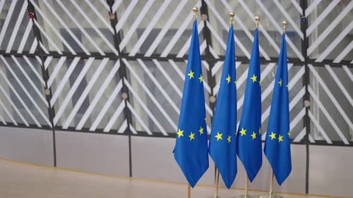 European Union Flags Stand Indoors