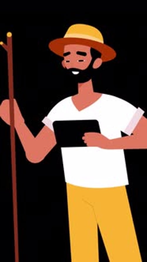 Traveling Man Planning Route With Tablet On Alpha Channel Vertical