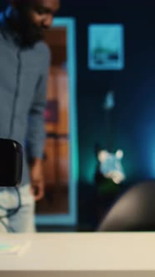 Vertical Video Influencer in Studio Broadcasts Live