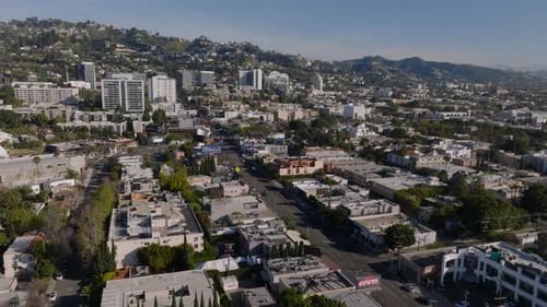 Aerial Shot of Buildings in City on Sunny Day Various Houses in Urban Borough Los Angeles California