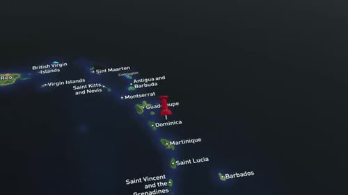 3D Caribbean Map Zoom with Red Location Pin