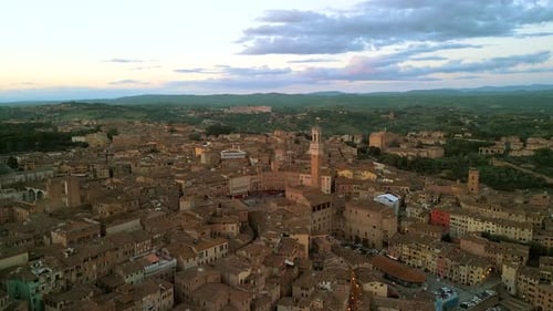 Aerial view of medieval town square, Italy.