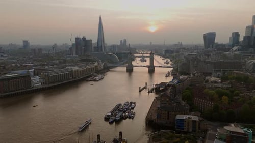 Stunning Aerial Twilight View of Londons Iconic Tower Bridge and Surrounding Skyline