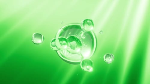 Green abstract spheres, green molecules and glass spheres