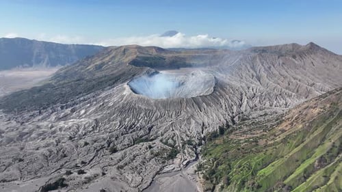 Aerial View of Mount Bromo and the Sea of Sand in East Java, Indonesia