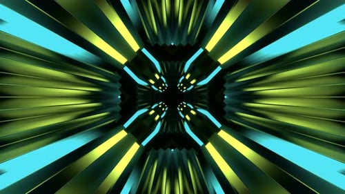 Cyan And Yellow Neon Lines Movement Tunnel Background Vj Loop