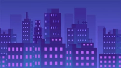 Cartoon Night City Buildings Moving