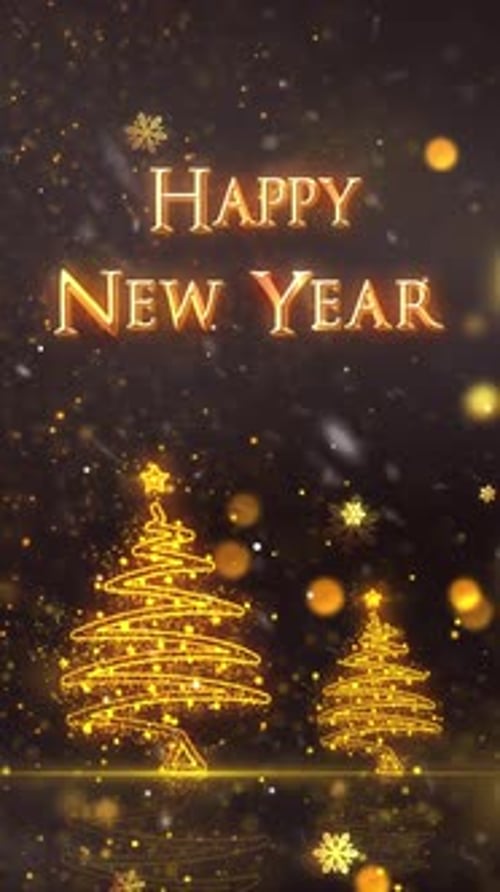Glowing Golden Christmas Trees and Happy New Year Message